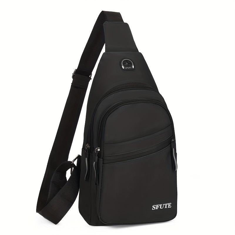 Men's Crossbody Bag With Earphone Hole Multifunctional Shoulder Bag