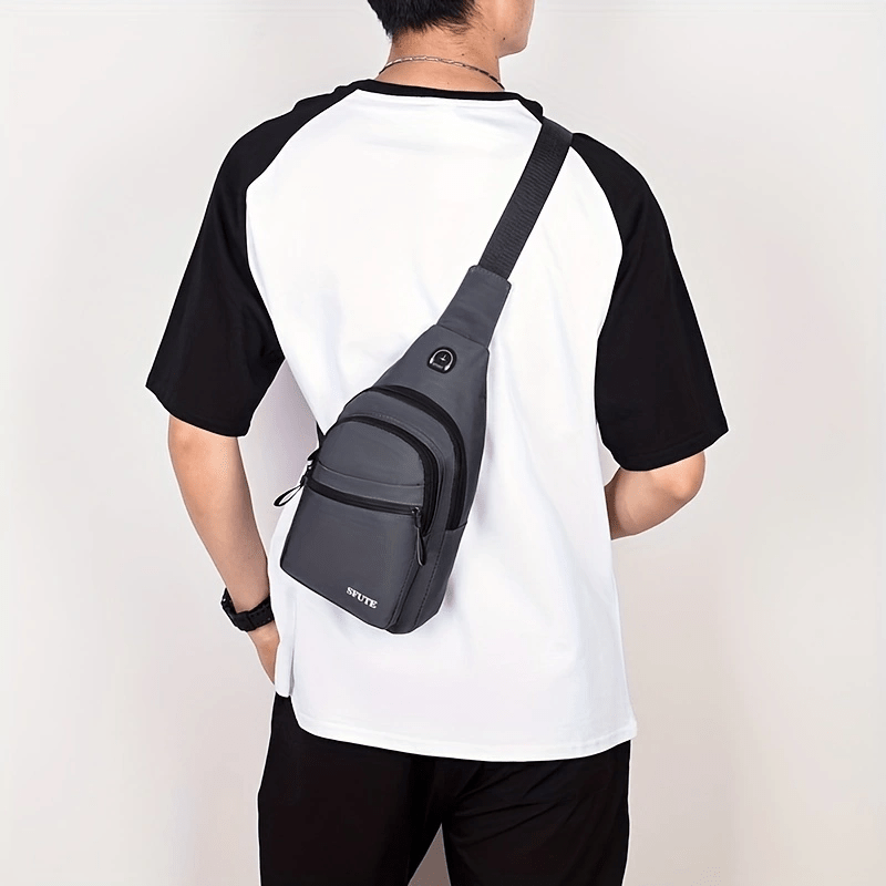 Men's Crossbody Bag With Earphone Hole Multifunctional Shoulder Bag