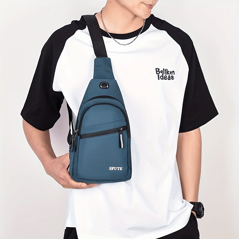 Men's Crossbody Bag With Earphone Hole Multifunctional Shoulder Bag