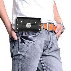Men's Casual PU Leather Waist Bag Single Layer Rivet Mobile Phone Bag