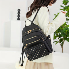 Quilted Zipper Backpack Purse Studded Daypack Women's School Bag