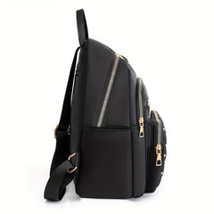 Quilted Zipper Backpack Purse Studded Daypack Women's School Bag