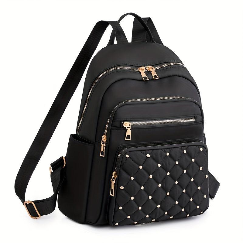 Quilted Zipper Backpack Purse Studded Daypack Women's School Bag