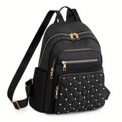 Quilted Zipper Backpack Purse Studded Daypack Women's School Bag