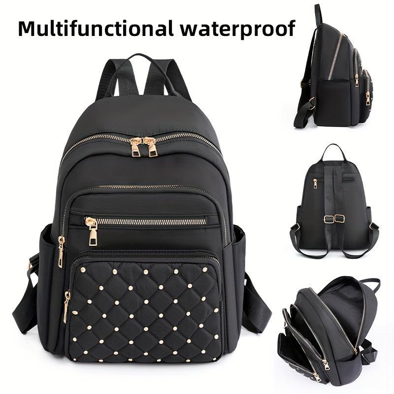 Quilted Zipper Backpack Purse Studded Daypack Women's School Bag