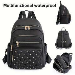 Quilted Zipper Backpack Purse Studded Daypack Women's School Bag