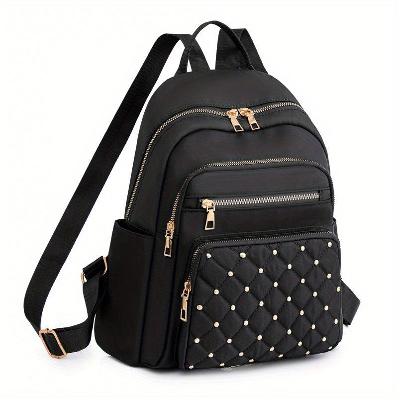Quilted Zipper Backpack Purse Studded Daypack Women's School Bag