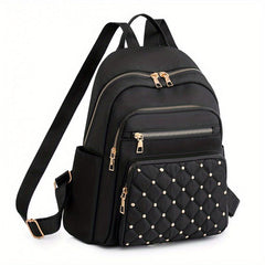 Quilted Zipper Backpack Purse Studded Daypack Women's School Bag