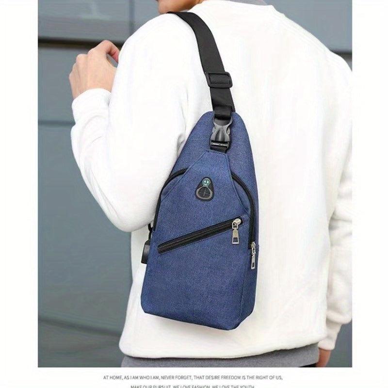 Men's Chest Bag With USB Charging Earphone Hole Outdoor Casual Crossbody Bag