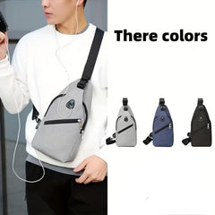 Men's Chest Bag With USB Charging Earphone Hole Outdoor Casual Crossbody Bag