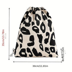 Pink Leopard Pattern Drawstring Backpack Lightweight Daypack