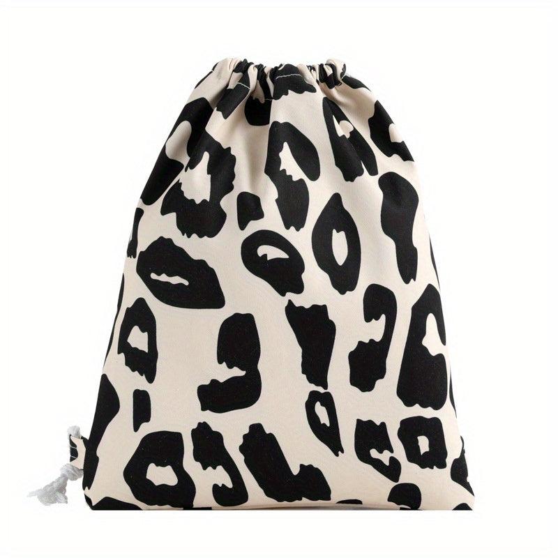 Pink Leopard Pattern Drawstring Backpack Lightweight Daypack