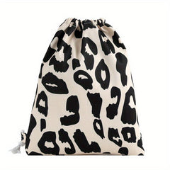 Pink Leopard Pattern Drawstring Backpack Lightweight Daypack