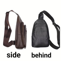 Men's Leather Crossbody Bag Multifunctional Shoulder Bag with Earphone Hole