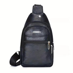 Men's Leather Crossbody Bag Multifunctional Shoulder Bag with Earphone Hole