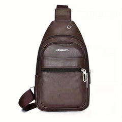 Men's Leather Crossbody Bag Multifunctional Shoulder Bag with Earphone Hole