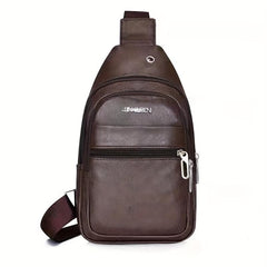 Men's Leather Crossbody Bag Multifunctional Shoulder Bag with Earphone Hole