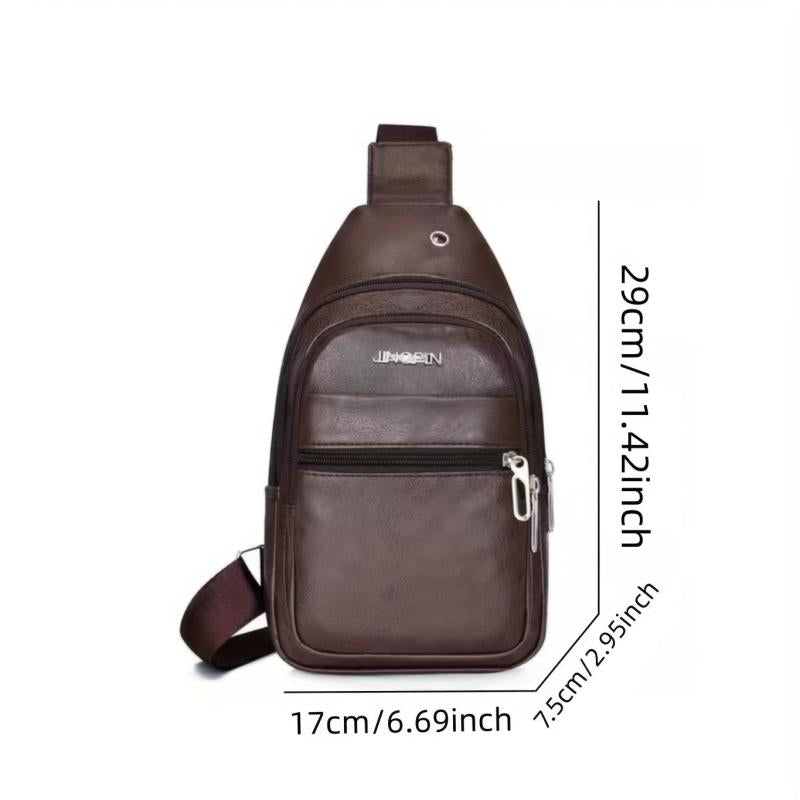 Men's Leather Crossbody Bag Multifunctional Shoulder Bag with Earphone Hole