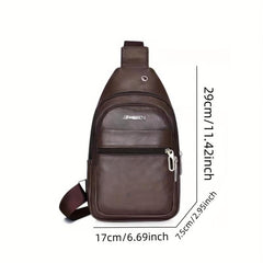 Men's Leather Crossbody Bag Multifunctional Shoulder Bag with Earphone Hole