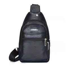 Men's Leather Crossbody Bag Multifunctional Shoulder Bag with Earphone Hole