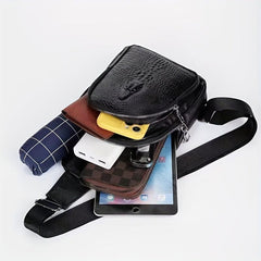 Men's Crocodile Pattern Leather Crossbody Bag with Earphone Hole