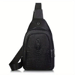 Men's Crocodile Pattern Leather Crossbody Bag with Earphone Hole