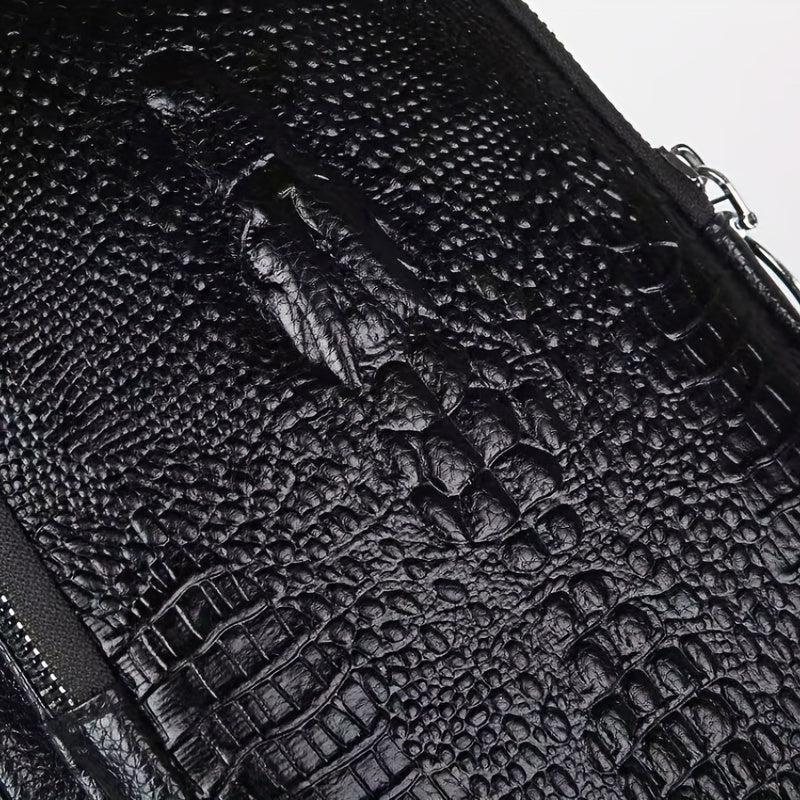 Men's Crocodile Pattern Leather Crossbody Bag with Earphone Hole