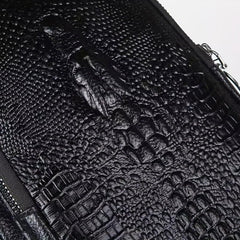 Men's Crocodile Pattern Leather Crossbody Bag with Earphone Hole