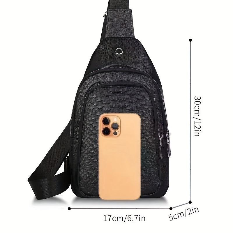 Men's Crocodile Pattern Leather Crossbody Bag with Earphone Hole