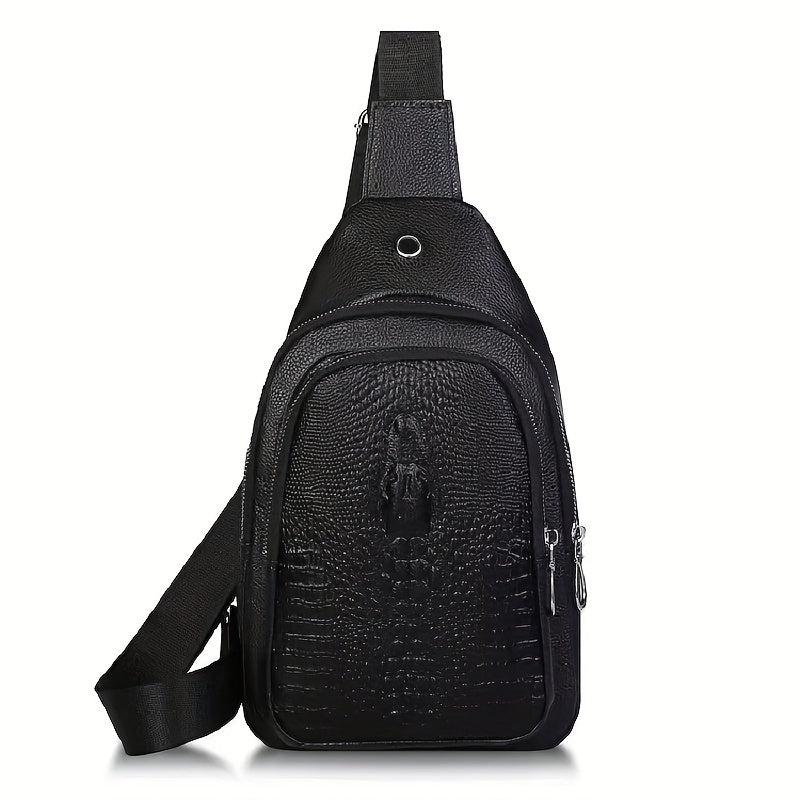 Men's Crocodile Pattern Leather Crossbody Bag with Earphone Hole