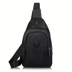 Men's Crocodile Pattern Leather Crossbody Bag with Earphone Hole