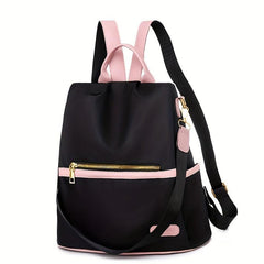 Casual Colorblock Zipper Backpack Women's Travel Bag