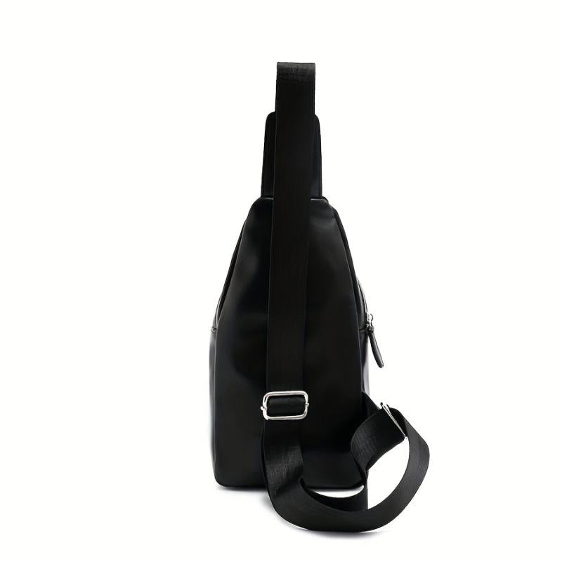 Men's Leather Crossbody Bag Chest Bag with Earphone Hole