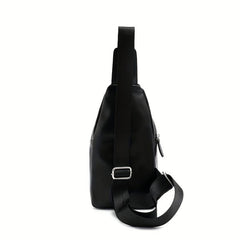 Men's Leather Crossbody Bag Chest Bag with Earphone Hole
