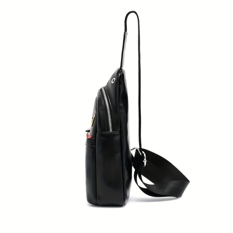 Men's Leather Crossbody Bag Chest Bag with Earphone Hole