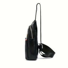 Men's Leather Crossbody Bag Chest Bag with Earphone Hole