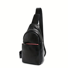 Men's Leather Crossbody Bag Chest Bag with Earphone Hole