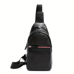 Men's Leather Crossbody Bag Chest Bag with Earphone Hole