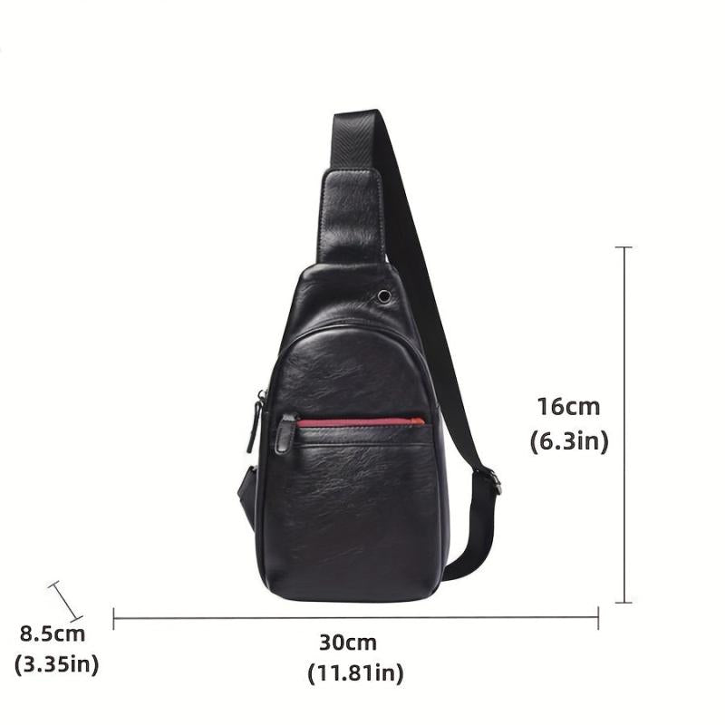 Men's Leather Crossbody Bag Chest Bag with Earphone Hole