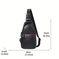 Men's Leather Crossbody Bag Chest Bag with Earphone Hole