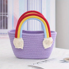 Rainbow Tote Beach Travel Bag Woven Picnic Basket