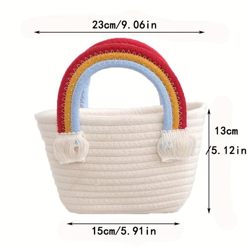 Rainbow Tote Beach Travel Bag Woven Picnic Basket