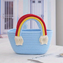 Rainbow Tote Beach Travel Bag Woven Picnic Basket