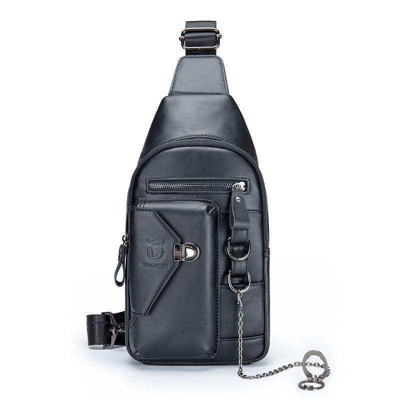 Leather Retro Chest Bag Men's Chain Shoulder Crossbody Bag