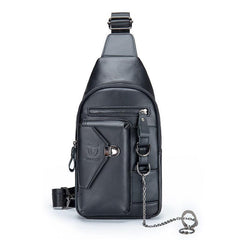 Leather Retro Chest Bag Men's Chain Shoulder Crossbody Bag