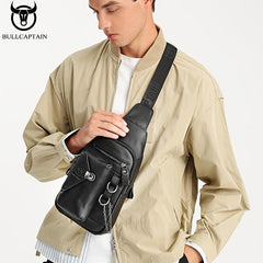 Leather Retro Chest Bag Men's Chain Shoulder Crossbody Bag
