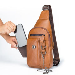 Leather Retro Chest Bag Men's Chain Shoulder Crossbody Bag