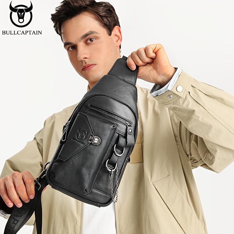 Leather Retro Chest Bag Men's Chain Shoulder Crossbody Bag