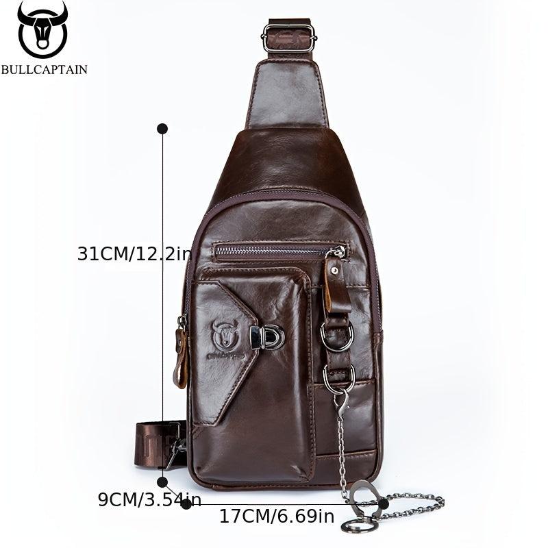 Leather Retro Chest Bag Men's Chain Shoulder Crossbody Bag