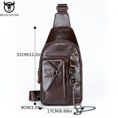 Leather Retro Chest Bag Men's Chain Shoulder Crossbody Bag